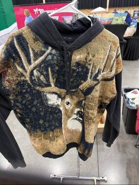 Men's Black Hoodie Sweater with Deer Tapestry Front